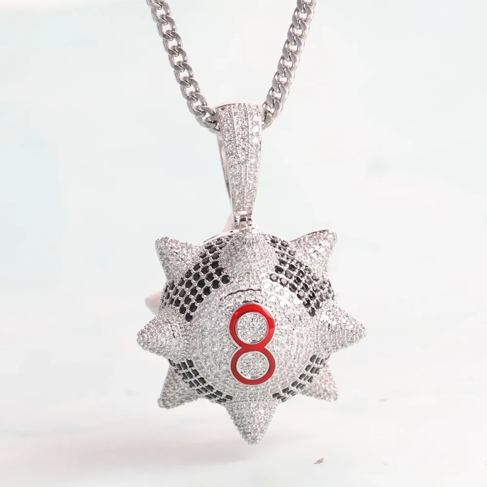 Spiked 8 Ball Pendant on Rope Chain - Iced Out Trippie Redd Chain