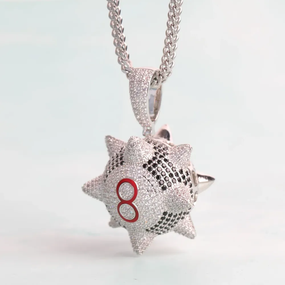 Spiked 8 Ball Pendant on Rope Chain - Iced Out Trippie Redd Chain