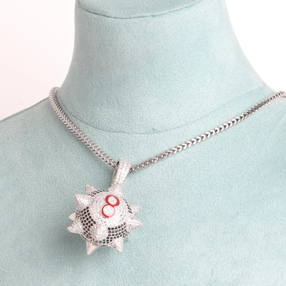 Spiked 8 Ball Pendant on Rope Chain - Iced Out Trippie Redd Chain