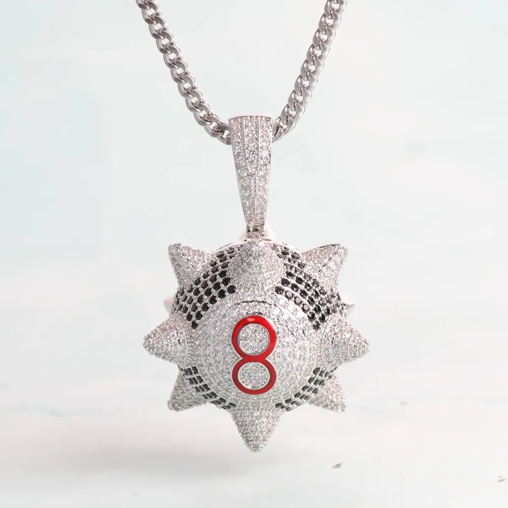 Spiked 8 Ball Pendant on Rope Chain - Iced Out Trippie Redd Chain