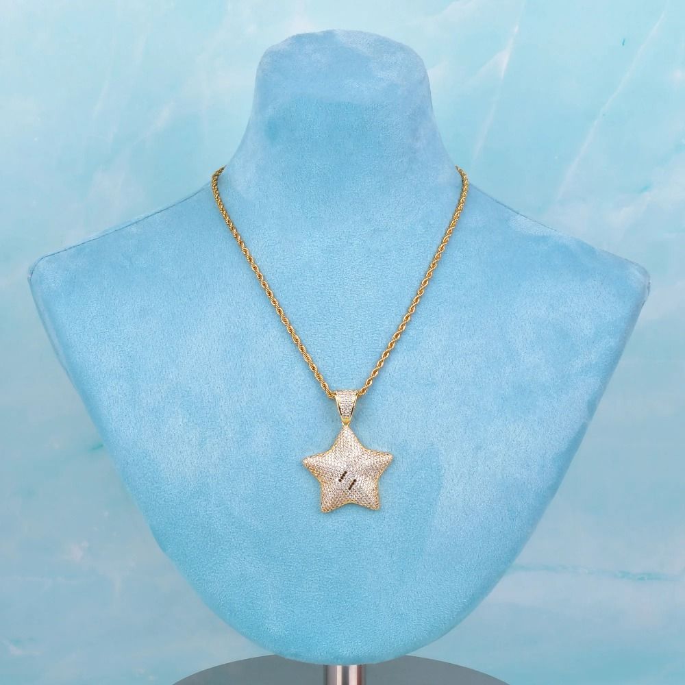 Gold Cubic Zircon Star Pendant Necklace Charms for Men's Hip Hop Cartoon Jewelry