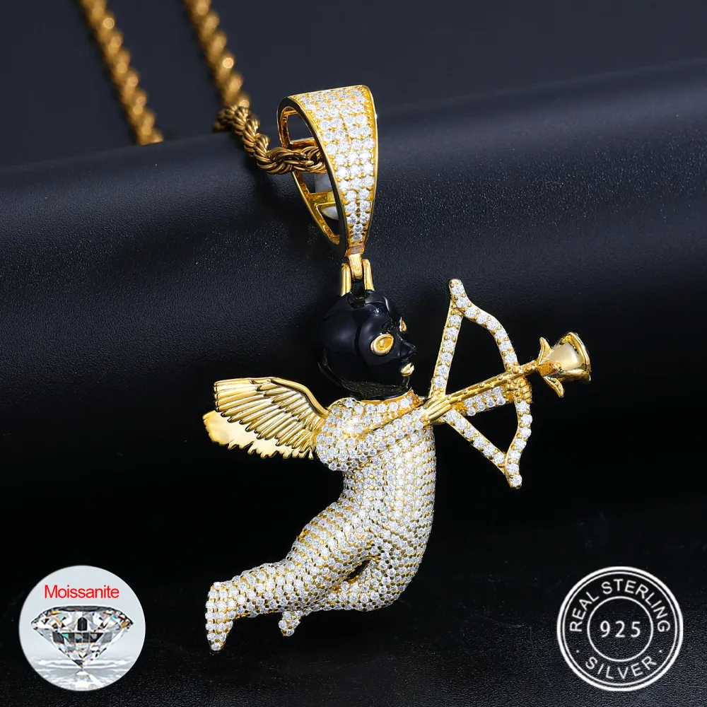 Iced Out MOISSANITE Cupid with Black Mask Pendant