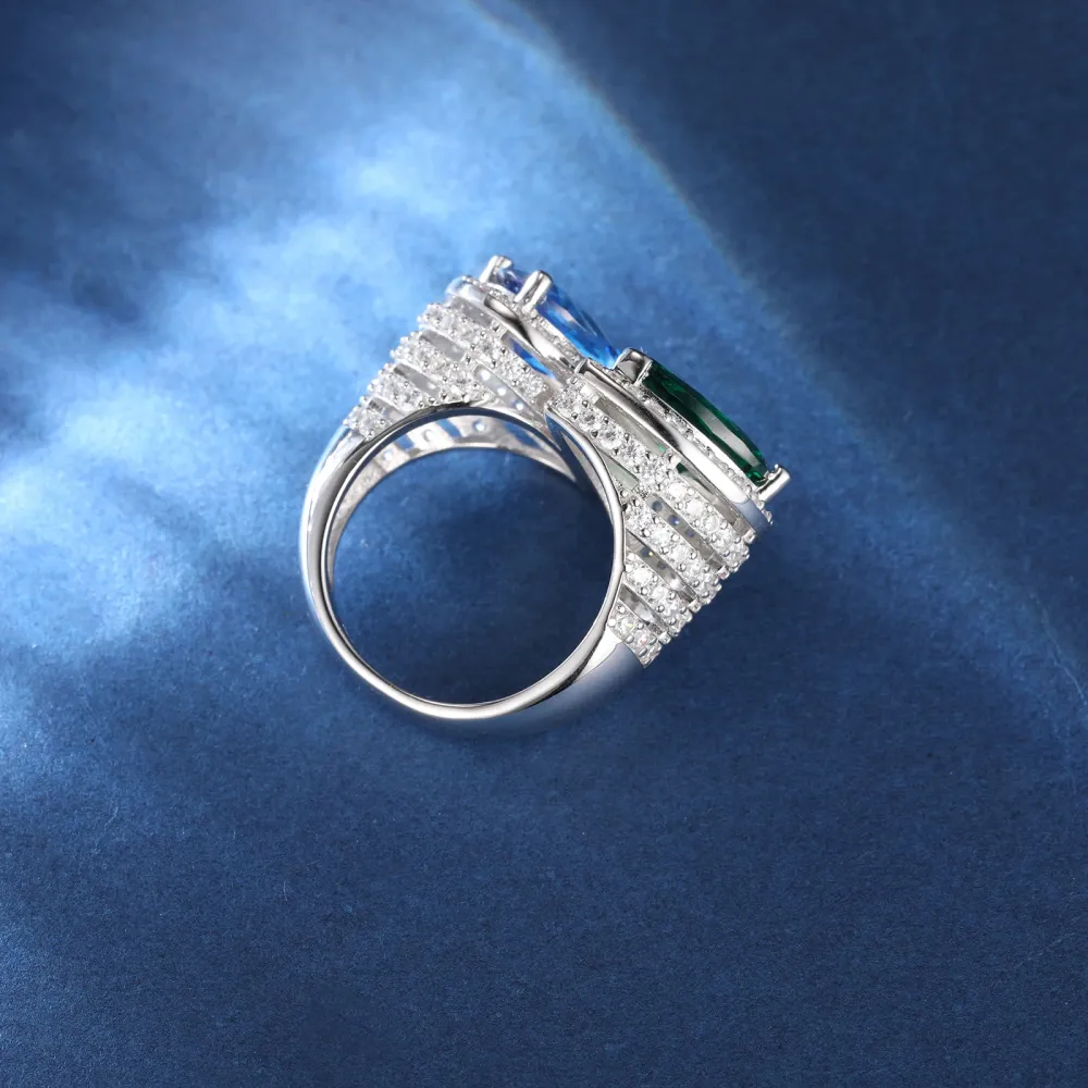 MOISSANITE 925 Sterling Silver Blue Green Ring